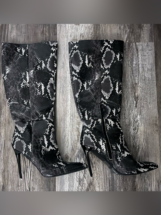 Forever 21 Shoes - Black Snake-Print Knee High Stiletto Boots (worn once)